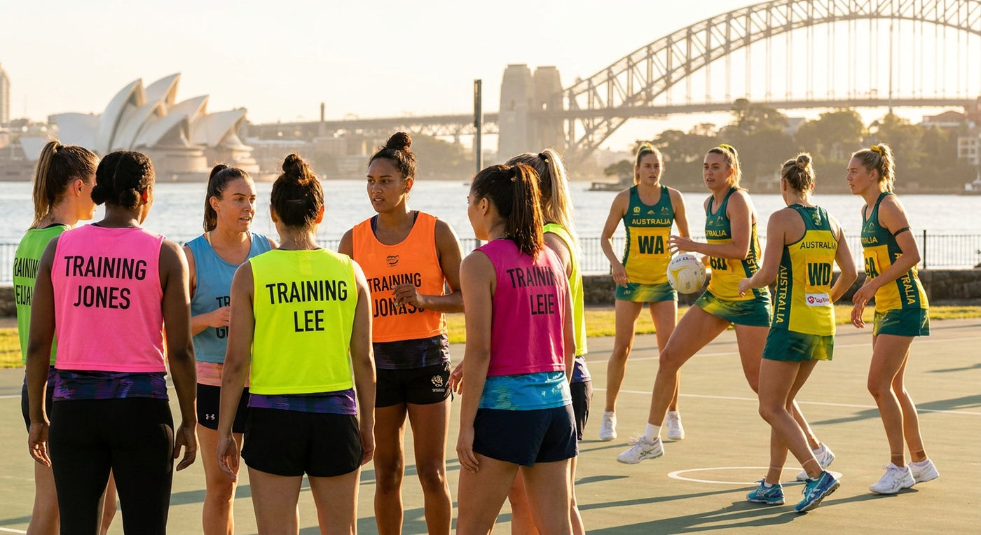 Custom netball bibs for training and match day