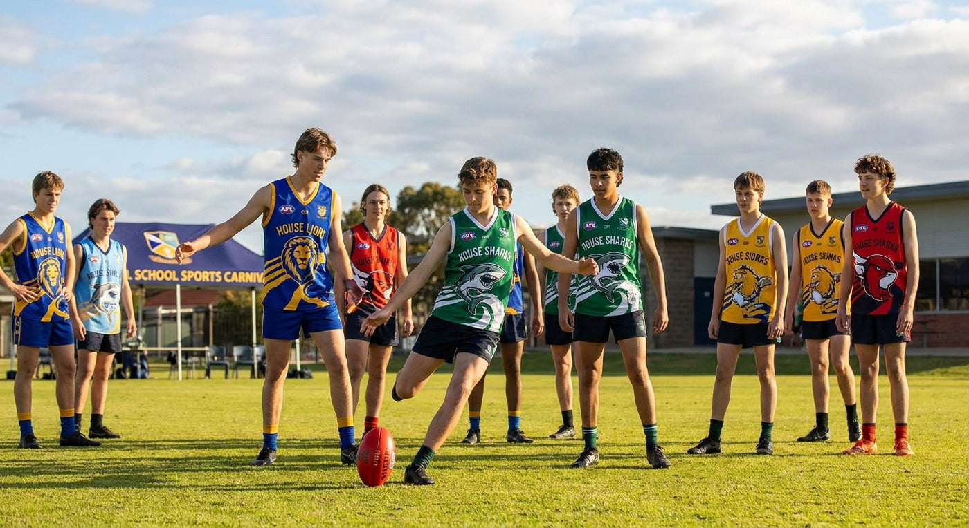 Custom AFL guernseys for school sports carnivals